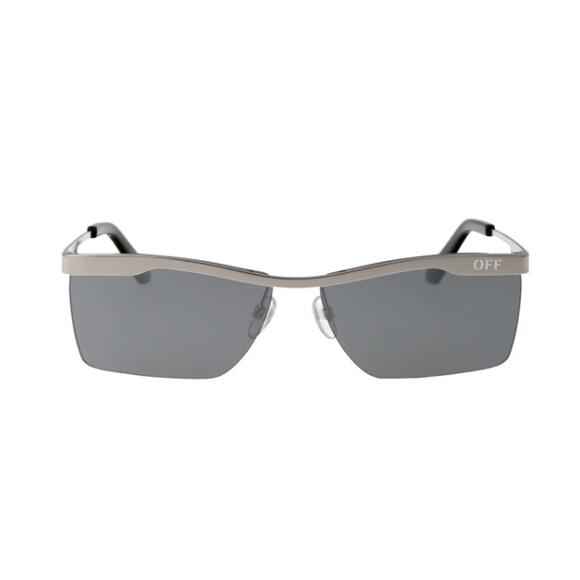 Off-White Sunglasses Rectangle Semi Rim*Silver Frame & Grey*Silver Mirror Lens - Picture 1 of 3